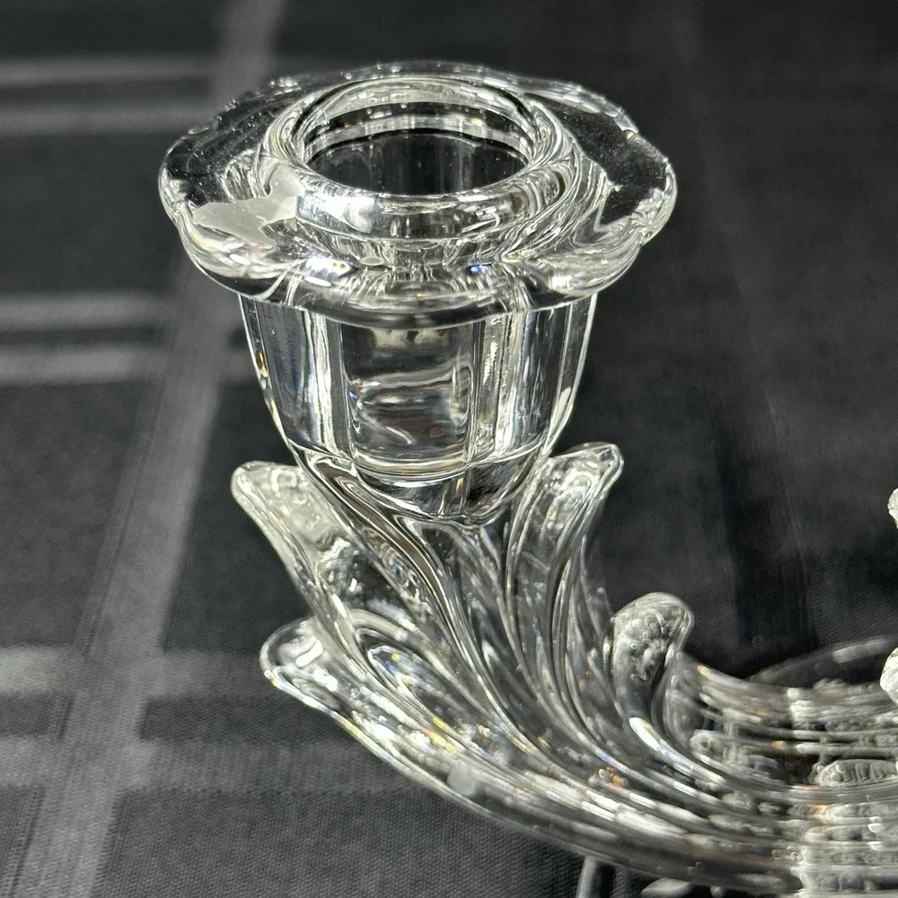 Vintage Crystal Fostoria Baroque‎ Double Candle Sticks Chintz Etched Pattern